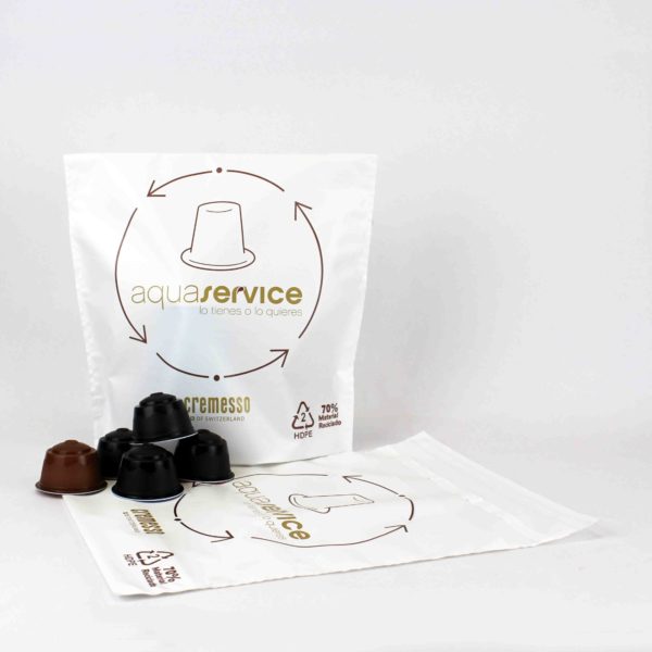 Recycled plastic bag for coffee capsules